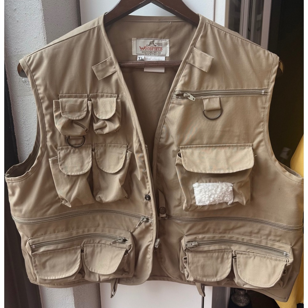 Woodfield Mens XL Fishing‎ Vest Khaki Utility Hunting Multi Pocket Outdoor zip